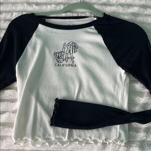 Aeropostale White and Black Raglan 'California' Skeleton Hand Crop Top